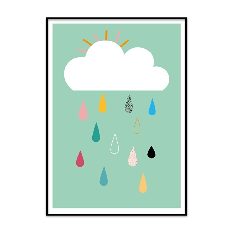 Poster wolk met regendruppels