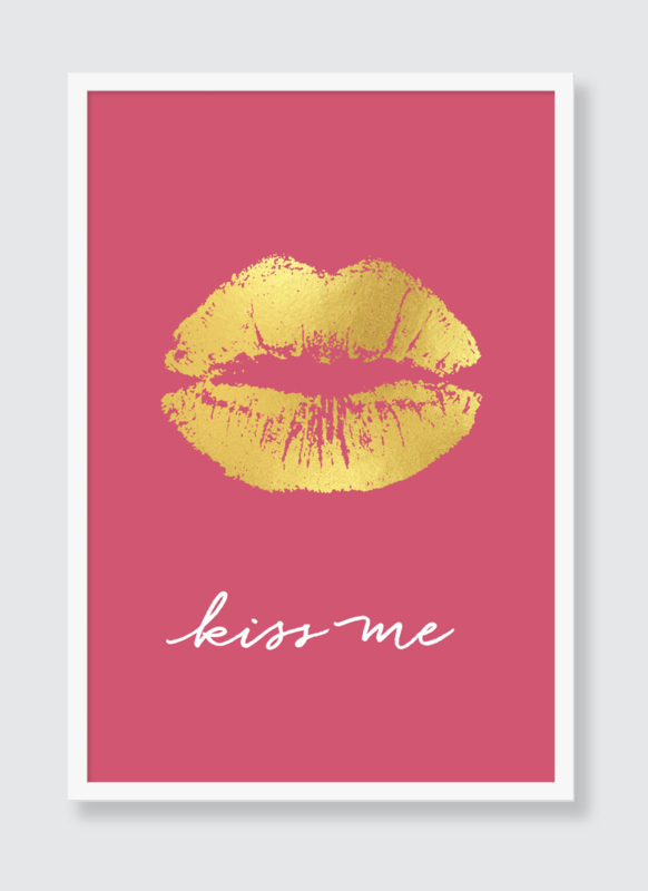 Poster Kiss me goud en oud roze