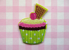 Strijkapplicatie cupcake groen met koekje
