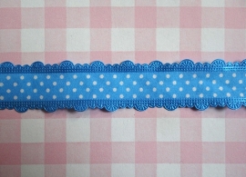 Sierband polkadot met geschulpte rand aquablauw