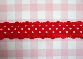 Sierband polkadot met geschulpte rand rood