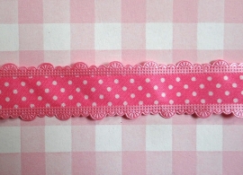 Sierband polkadot met geschulpte rand roze