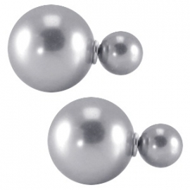 Double Dots pearl oorbellen zilver grijs pearl shine