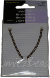 Metalen ketting kleine ronde schakel, antiek koper, 1 meter