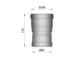 Pelletkachel verloopstuk ∅ 80mm naar Ø 100 mm mof-mof