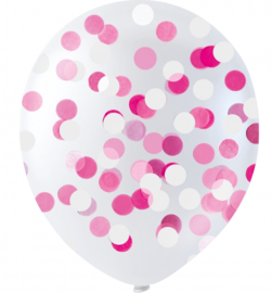 Ballonnen Confetti Transparant Stip Roze | 6 stuks