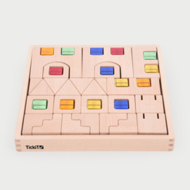 Houten Bouwblokken incl. Gekleurde Venster Blokjes |  TickiT | 40 dlg.