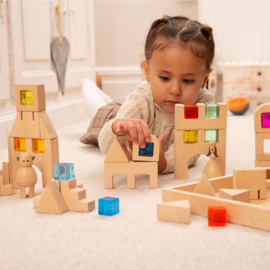 Houten Bouwblokken incl. Gekleurde Venster Blokjes |  TickiT | 40 dlg.