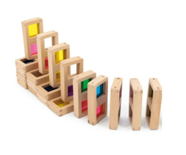 Houten Bouwstenen met Gekleurde Vensters  | 28 dlg.