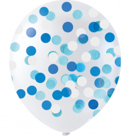 Ballonnen Confetti Transparant Stip Blauw | 6 stuks