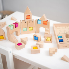 Houten Bouwblokken incl. Gekleurde Venster Blokjes |  TickiT | 40 dlg.
