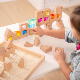 Houten Bouwblokken incl. Gekleurde Venster Blokjes |  TickiT | 40 dlg.