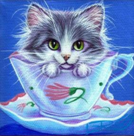 painting kat in een kopje