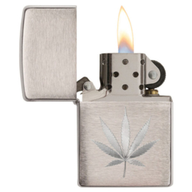 Encendedor Zippo – Diseño Cannabis Cromo Cepillado Grabado