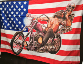 Americaanse vlag met motor 77 x 105 cm