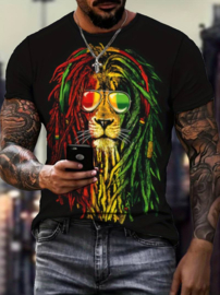 Schwarzes T-Shirt mit Rasta-Löwen-Aufdruck