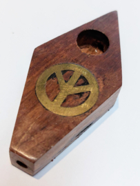 Beautiful Flat Wooden Smoker Pipe 8cm with Peace sign