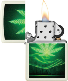 Zippo leichter - weißer Matt -Cannabis im Dunkeln leuchten