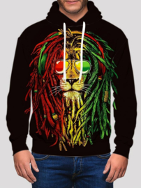 Sudadera con capucha negra con estampado de león rasta