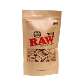 RAW PRE ROLLED TIPS – UNREFINED x200 pcs x Bag