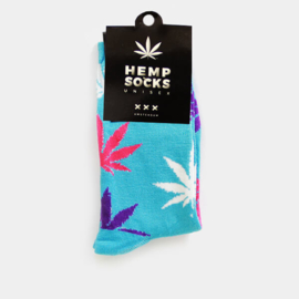 Cannabis sokker unisex farve blå lang 40cm