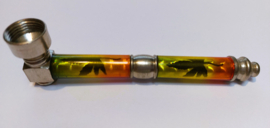 Lindo tubo fumante de metal com folha de cannabis Rasta 12cm