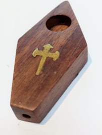 Preciosa pipa para fumar de madera de 8 cm con signo de cruz