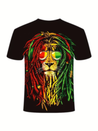 Schwarzes T-Shirt mit Rasta-Löwen-Aufdruck