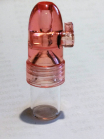 snu25. plastflaske med pink snus låg 5,3 cm