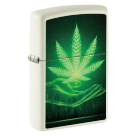 Zippo Lighter - White Matt Cannabis Glow in the Dark