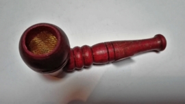 Mooi Rood Houten Rokers Pijpje 10cm met Metalen Voet