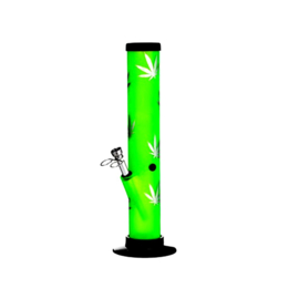 Acryl bong groen met hennepblad 5cm, 33cm hoog