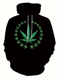 Sort hættetrøje Cannabis Leaf