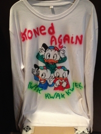 White Cotton t-shirt with an image of Kwik, Kwak and Kwek.