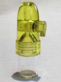 snu29 Botella de plástico con tapa de tabaco amarilla 5,3 cm.