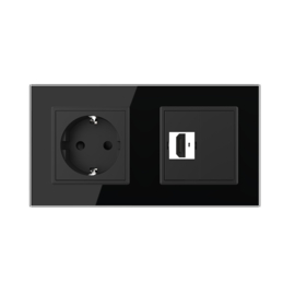 Livolo | Zwart | SR+SR | Wandcontactdoos | HDMI aansluiting | Blindplaat