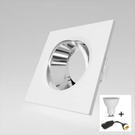 Inbouwspot | Kantelbaar en richtbaar | LED | Vierkant | Dimbaar | Wit en Chroom