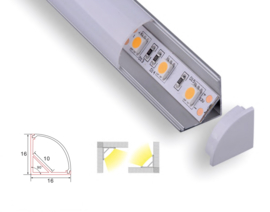 Profiel | Opbouw | 1 Meter | Hoek | Aluminium | 16 x 16 | COB ledstrip