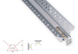 Stucprofiel | Inbouw | 1 Meter | Buitenhoek | Aluminium | 26 x 24 | COB ledstrip