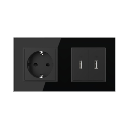 Livolo | Zwart | SR+SR | Wandcontactdoos | USB + USB oplader