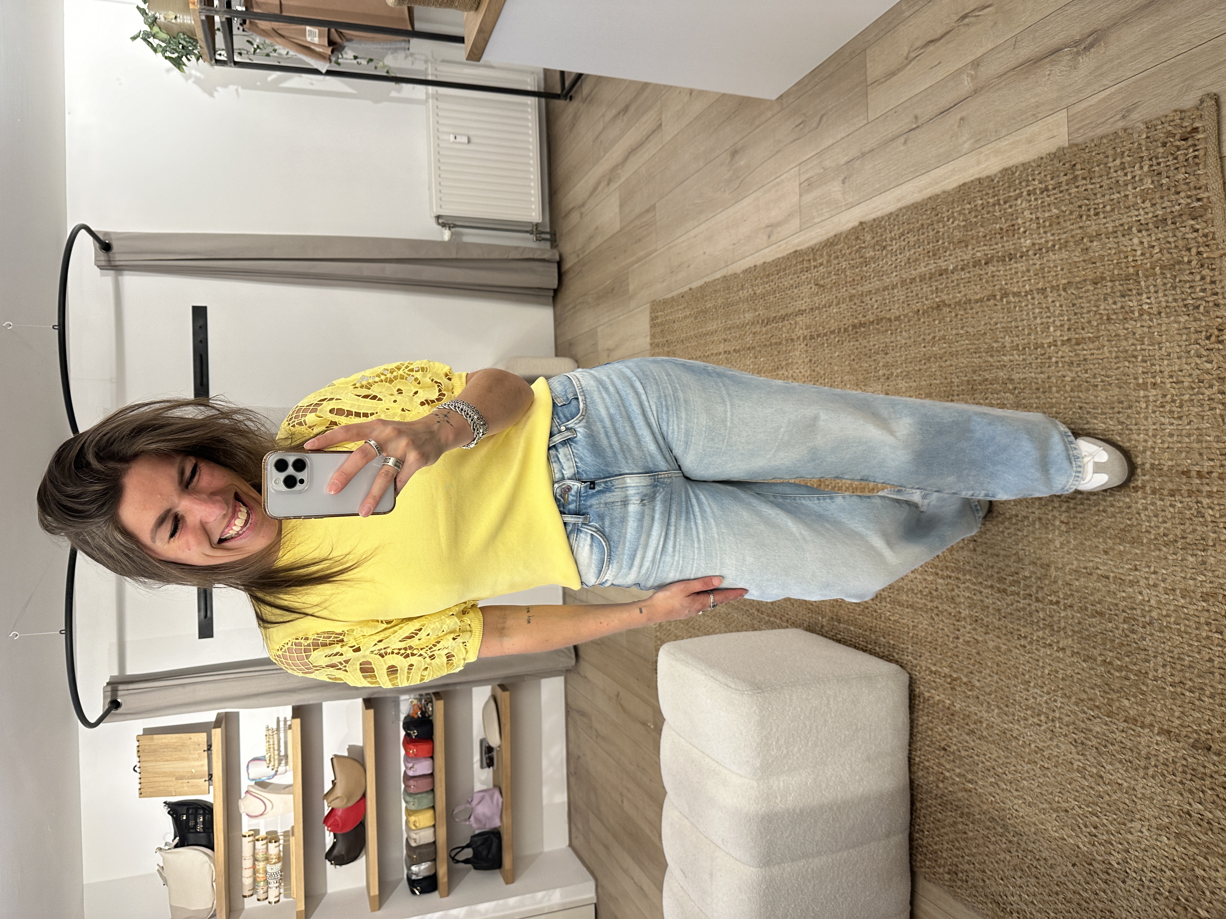Lace puff top Azzurro - yellow