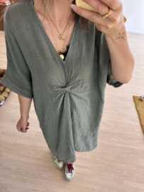 Linen knot dress - army green