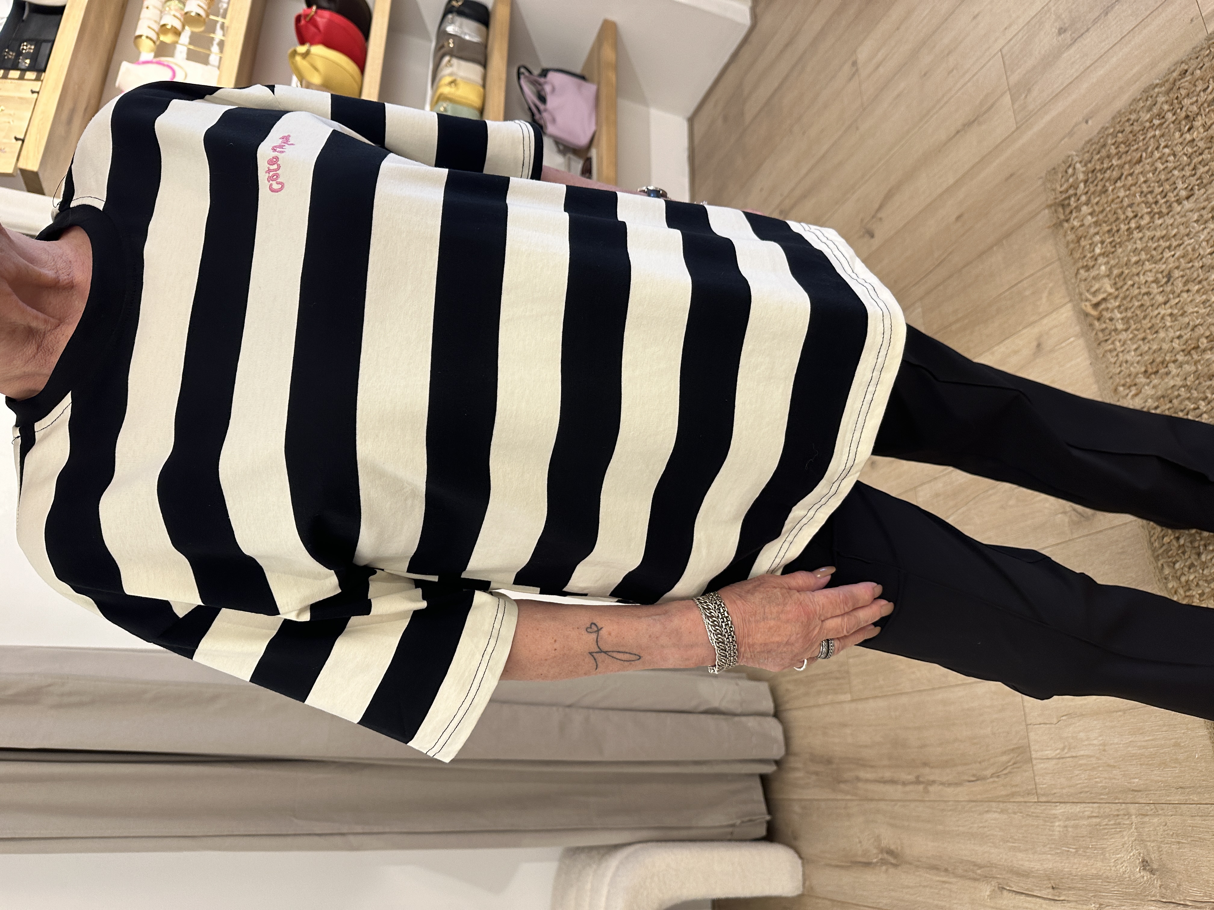 Stripe box tee Azzurro - black/naturel