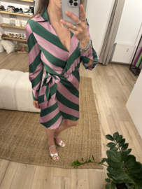 Stripe wrap dress - green/lila