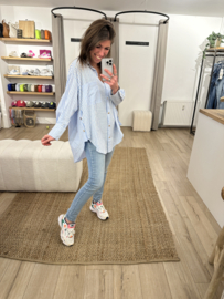 Stripe button oversized blouse - blue light