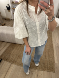Embroidery puff blouse Azzurro - white
