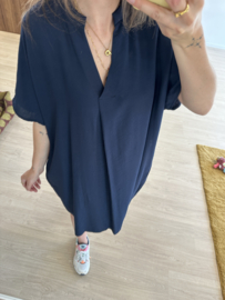 V-blouse pocket dress Azzurro - dark blue