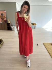 Linen smog long dress - red