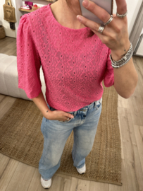 Embroidery blouse tee Azzurro - pink