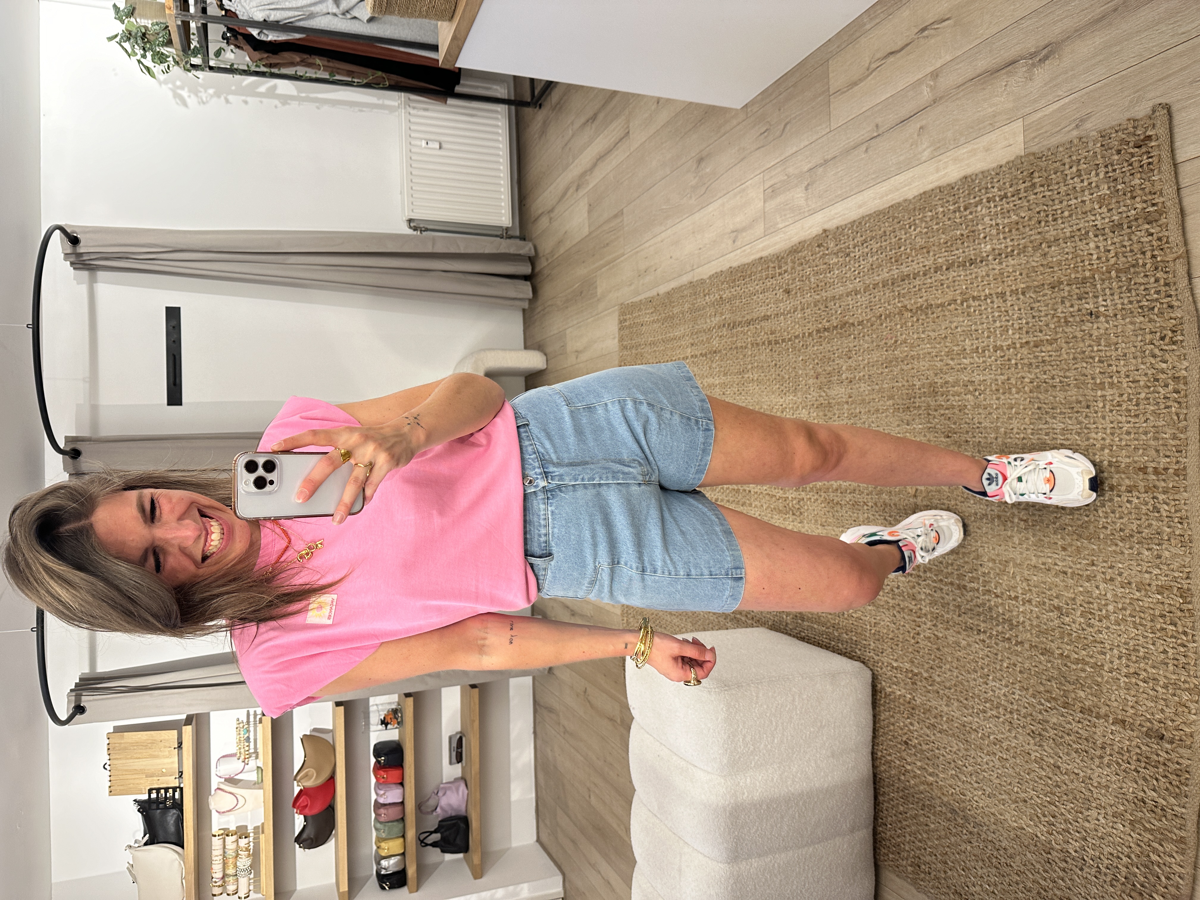Shoulder cotton top Azzurro - pink